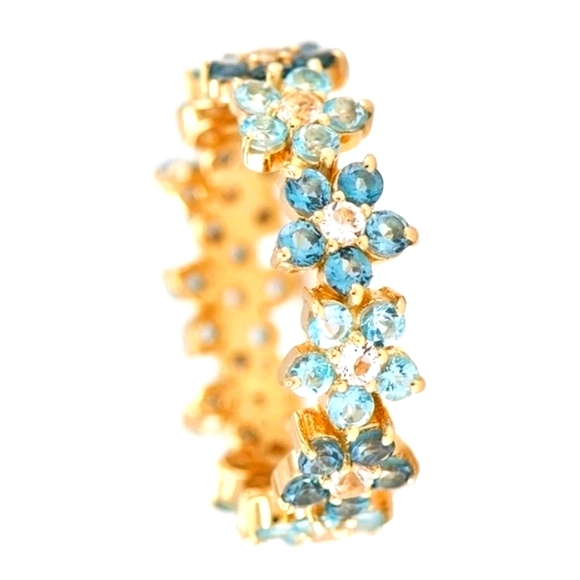 Elegant Blue Celestite Boho Alloy Gold Ring - Picture 2 of 5